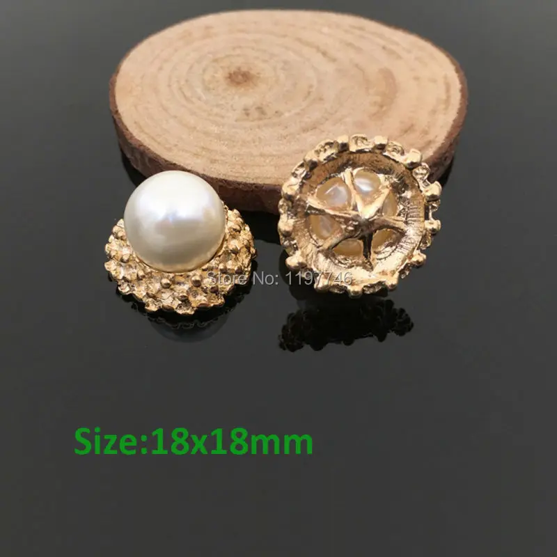 

Pearl Button Decorations for Sewing 10pcs 18mm Flower Embellishme for Wedding Gold Metal Accessories for hair bow Center