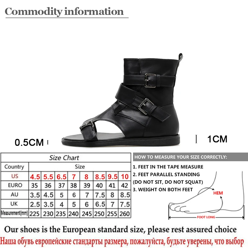 Gdgydh Belt Buckle Women Vintage Gladiator Sandals Lady Beach Shoes Leather Flat Summer Bandage Black Solid Open Toe Ankle Wrap