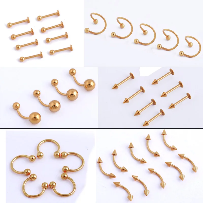 2 Pcs/Lot 10 Style Design Cool Surgical Steel Eyebrow Navel Belly Lip Tongue Ring Nose Bar Rings Body Piercing Jewelry Wholesale