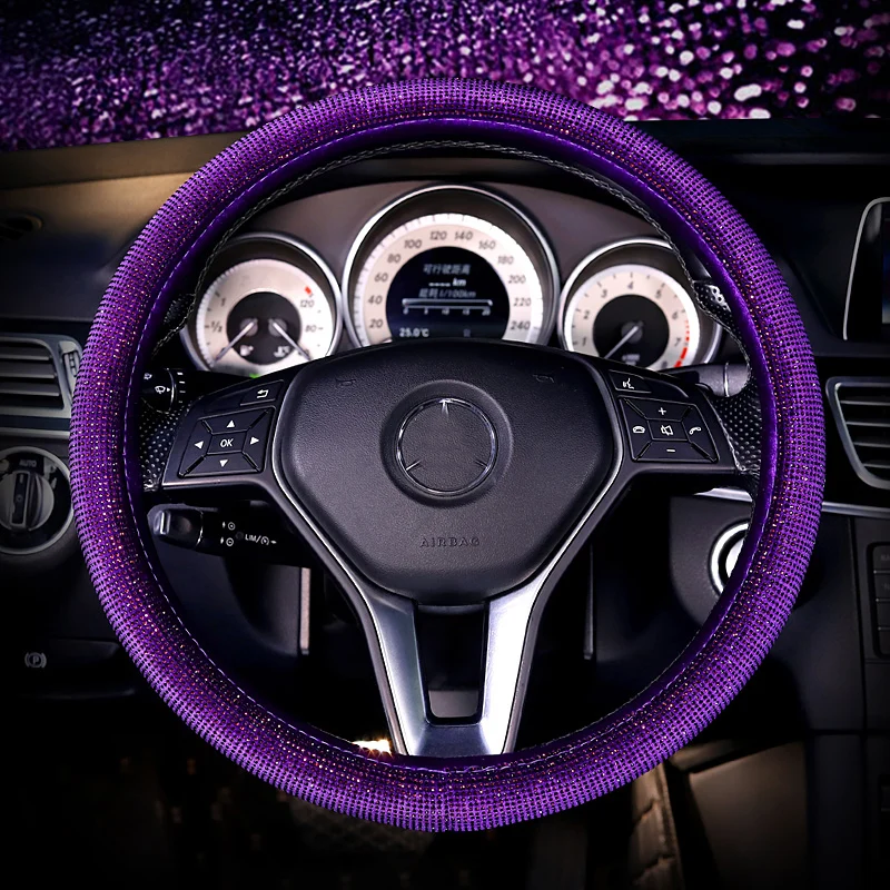 Luxury Crystal Purple Red Pink Car Steering Wheel Covers Women Girls Diamante Rhinestone Car Covered Steering-Wheel Accessories