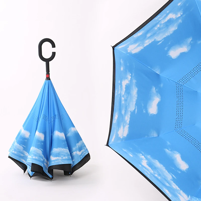 Handy C-Hook Hands Car Umbrella Windproof Reverse Folding Double Layer Inverted Umbrella For Women and Men