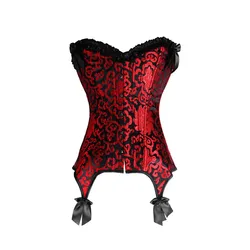 caudutas women bustier corset sexy print embroidery corset bowknot lace-up elegant fashion overbust corset pattern plus size red