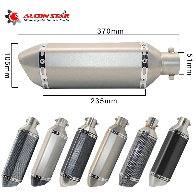 Alconstar- 51mm Inlet Motorcycle Motorbike Escape Moto AkYoshimura Exhaust Muffler NMAX EXC ER6N R6 R15 TMAX500 Racing