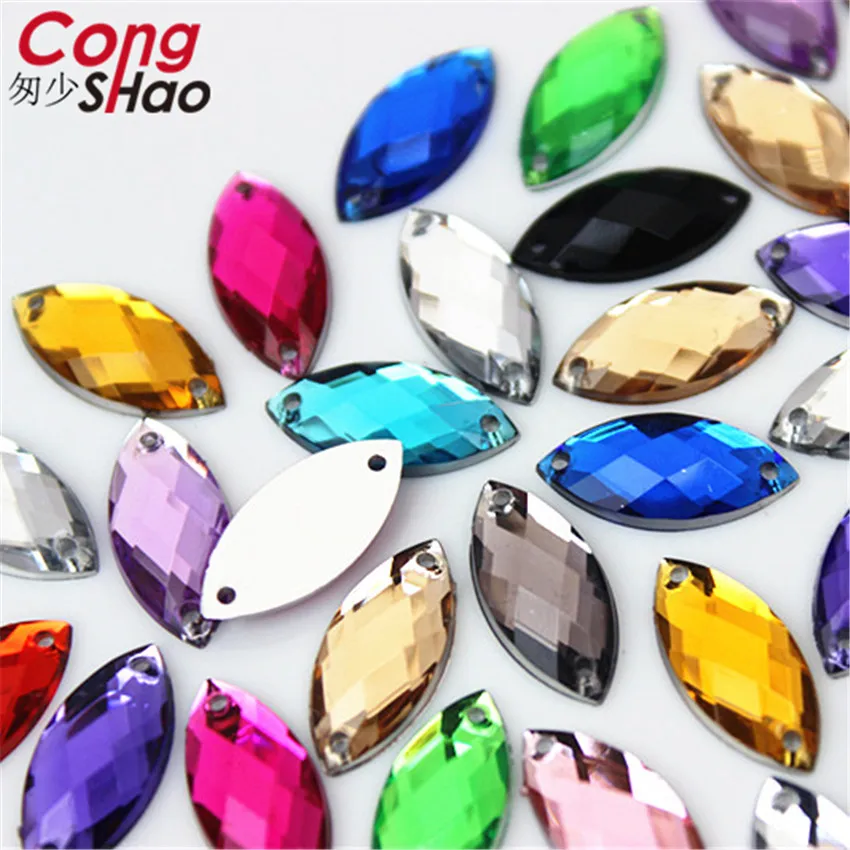 

Cong Shao 100 шт. 7*15 мм в форме маркизы, акриловые стразы, камни и кристаллы, драгоценные камни, плоская задняя часть, шитье, 2 отверстия, пуговица для костюма WC107