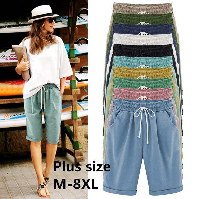 Summer  Shorts Women Candy Color Elastic Comfortable Cotton Womens Short Female shorts  M-8XL