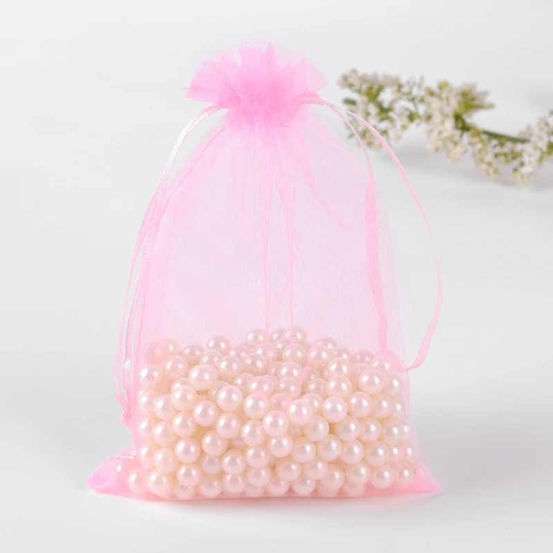 

Satin Organza Bags 20x30cm Pink 50pcs/Lot Large Drawstring Gift Bags Pouches For Jewelry Bolsas Regalo Can Be Custom Logo