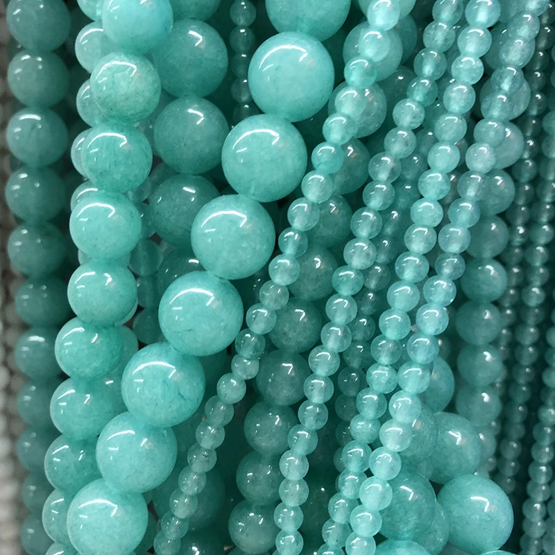 Natural Stone Cyan Chalcedony Jades Round Loose Beads 4 6 8 10 12MM Fit DIY Bracelet&Necklace Jewelry Making Part