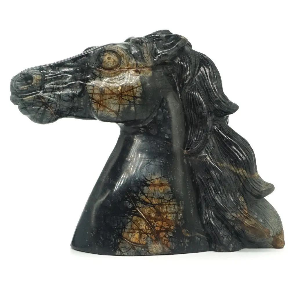 Horse Figurine Picasso Jasper Crystal Healing Reiki Stone Statue Home Decor 6.3