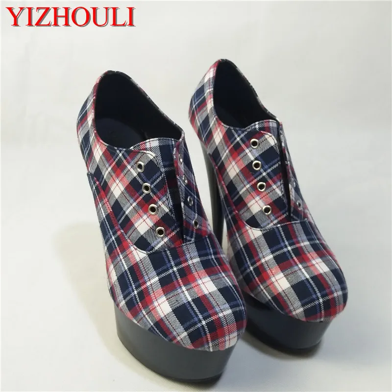 

Fashionable new style super fine heel 15CM sex appeal, tartan cloth high heel, female banquet shoe