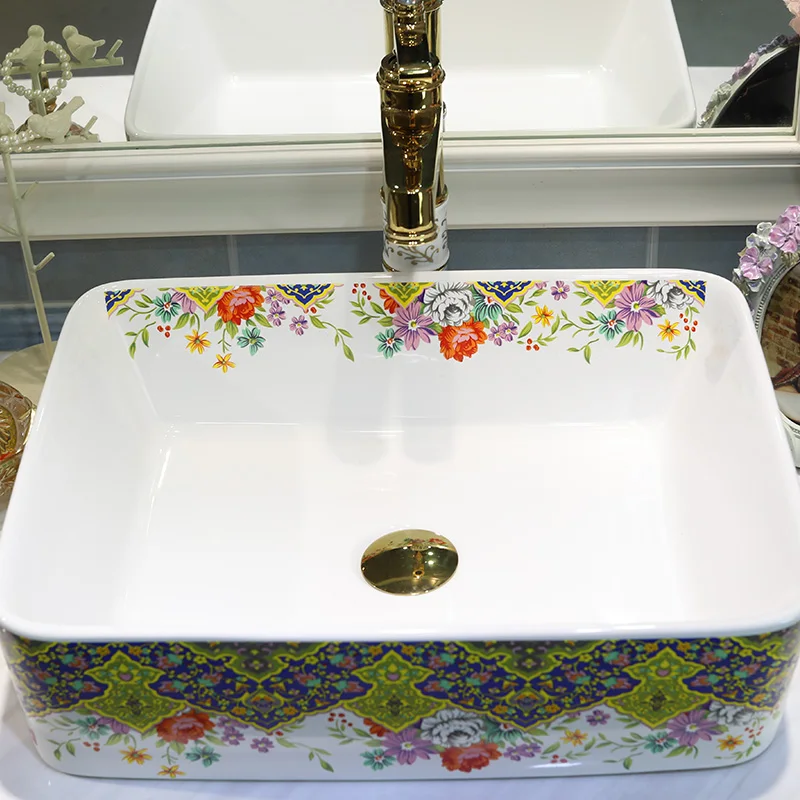 Europe style chinese wash basin vessel sinks Jingdezhen Art ceramic basin sink sink ceramic basin counter top rectangular