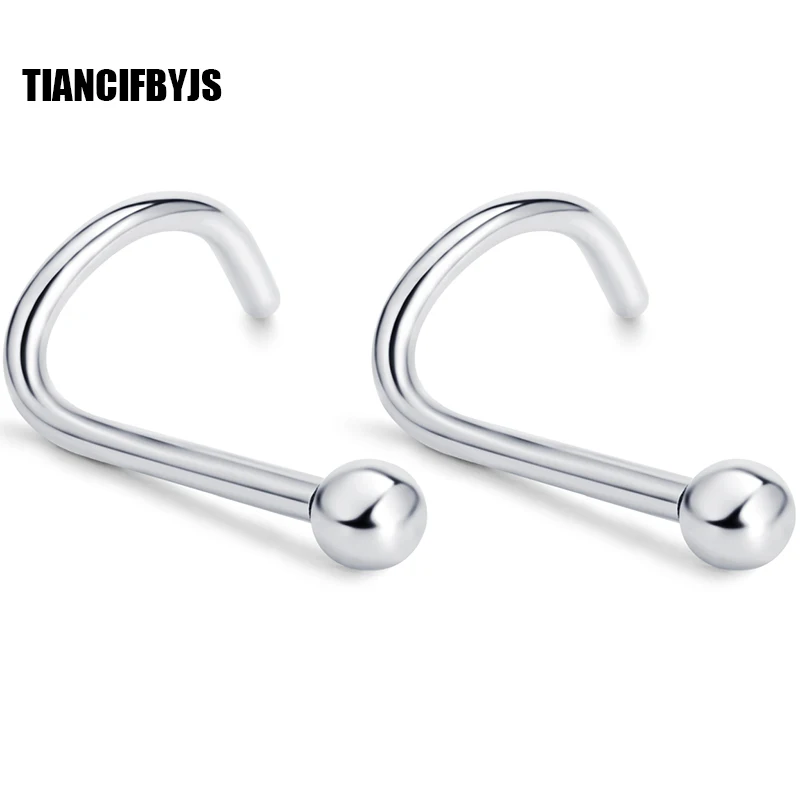 TIANCIFBYJS Surgical Steel Nose Twist Screw Ring Stud 2mm Ball 20 Gauge  Nostril Screw Ring Studs  Body Piercing Jewwlry 100pcs