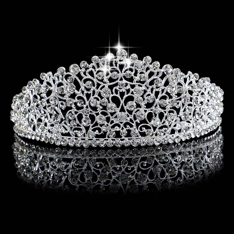 Gorgeous Sparkling Silver color Wedding Diamante Pageant Tiaras Hairband Crystal Bridal Crowns For Brides Hair Jewelry Headpiece