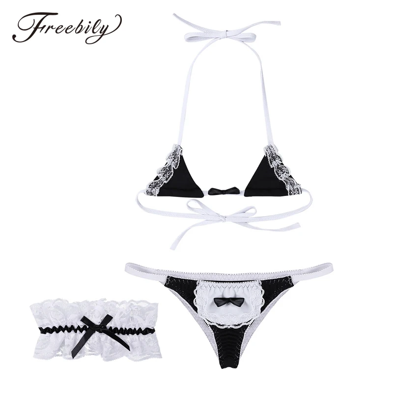 

Women biquini lingerie sets porno Mini Maid Bikini Anime Cosplay japanese Lolita Lace Three Point bra sets Sexy Underwear