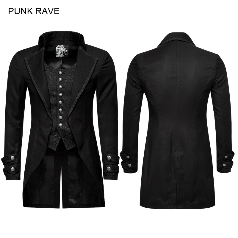 Punk Rave Victorian Steampunk Pretend 2 piece jacket waistcoat gothic black Fashion y750