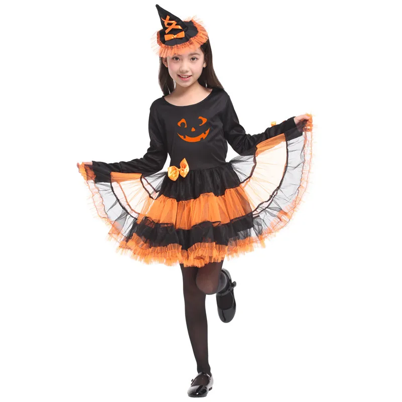 Enfants fille citrouille sorcière Costume noël carnaval Halloween COS mascarade enfants magicien assistant déguisement Cosplay vêtements