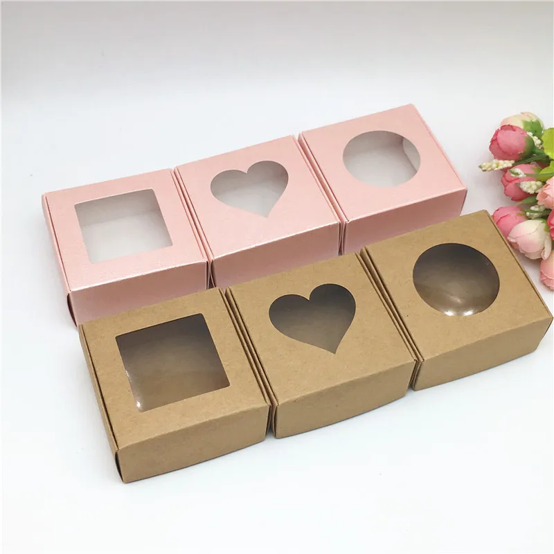 20pcs Kraft Paper Window Box For Products/Favors Jewelry Display Packing Gift Box Popular Cardboard Handmade Soap Case Boxes