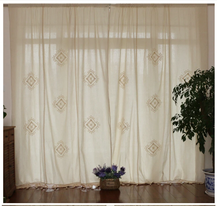 100% high quality country vintage cotton linen crochet curtains Las cortinas Rideau Le tende Der vorhang Gardin Finished curtain