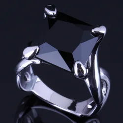 Outstanding Square Black Cubic Zirconia Silver Plated Ring V0070