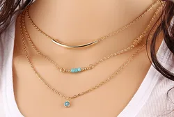 New Product Launch Cheap Marketing Gift 2020 New Fashion Beaded Brass Blue Eyes Multi-layer Necklace Fashion Girl Wholesale Gift