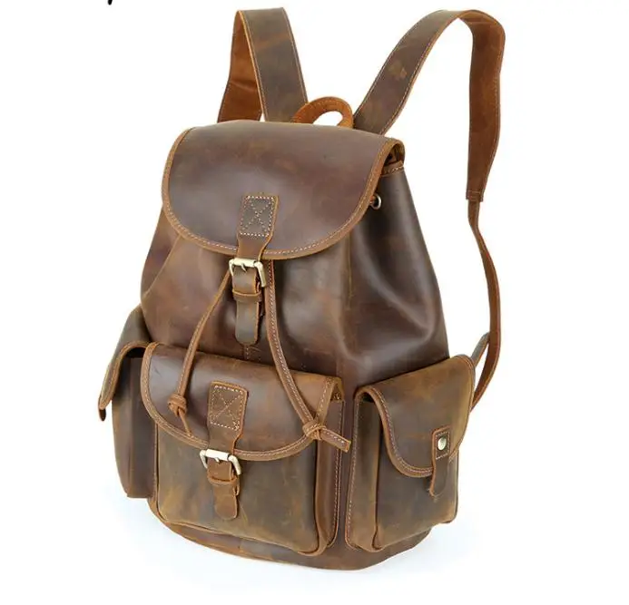 

New retro crazy horse leather shoulder bag large capacity outdoor travel bag men's bag