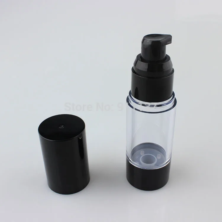 Pompa per bottiglia Airless in plastica cosmetica nera da 30ml per crema e bottiglia di plastica per siero Airless rotonda nera da 30ml con pompa