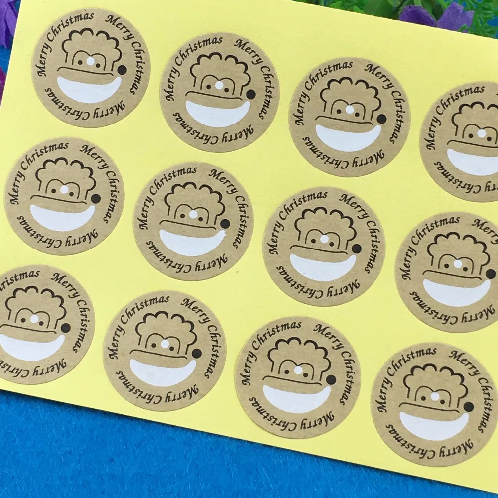 300pcs  3cm circular print Smiling face paper Adhesive Labels sealing Stickers packaging For Jewelry/Box/gift/car/envelope