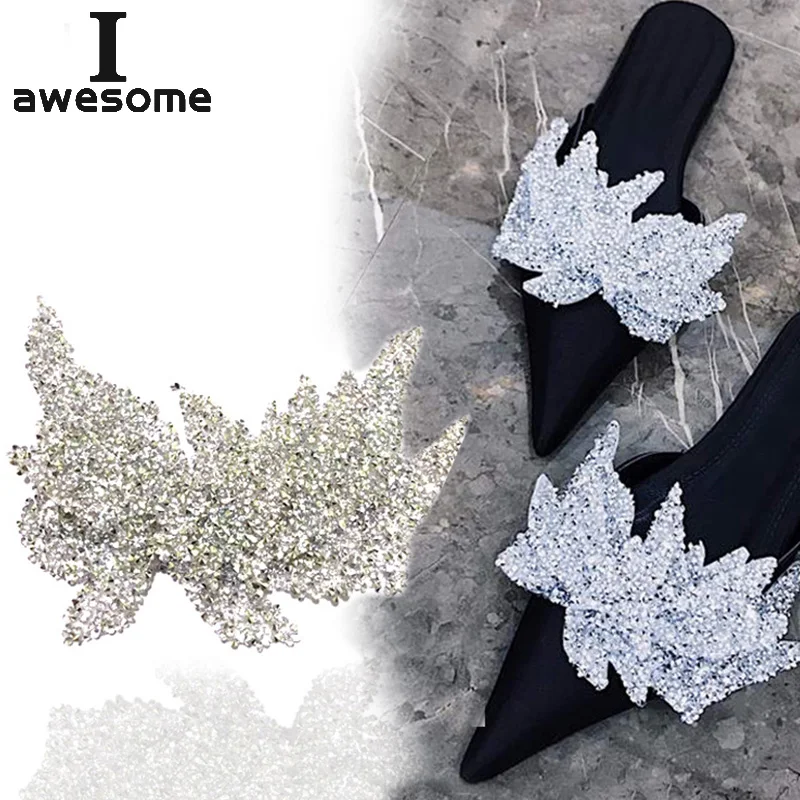 Srebrne lśniące ślubne buty weselne akcesoria na wysokie buty na obcasie flip flop slipper DIY ręczne buty ozdoby do butów