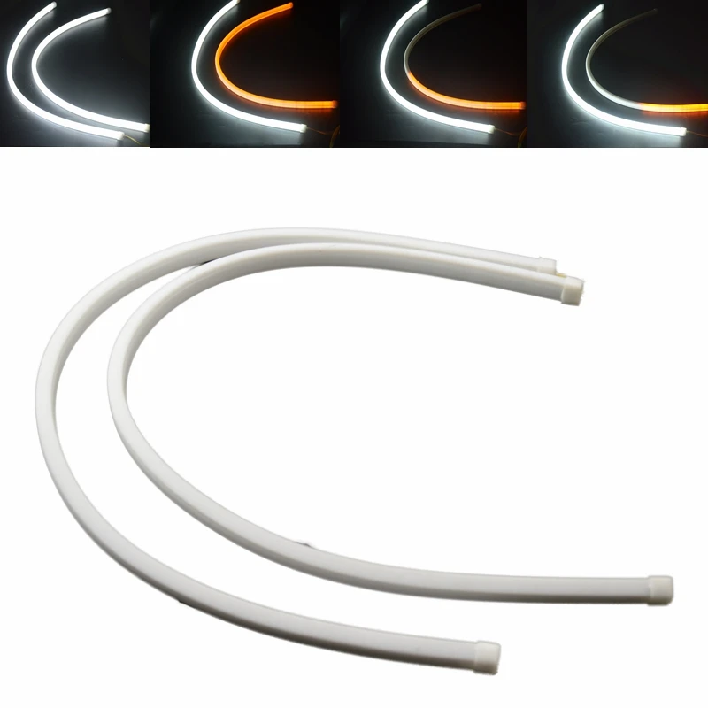 

2Pcs 60cm Universial Flowing Daytime Running Light Flexible Soft Tube Guide Car LED Strip White DRL and Yellow Turn Signal Light