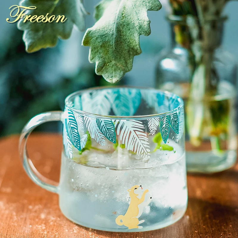 Creative Shiba Inu Glass Coffee Mug 320ml Cute Squirrel Tea Mug Elk Tea Cup Heat Resistant Glass Beer Mug Coffee Cup Dropship