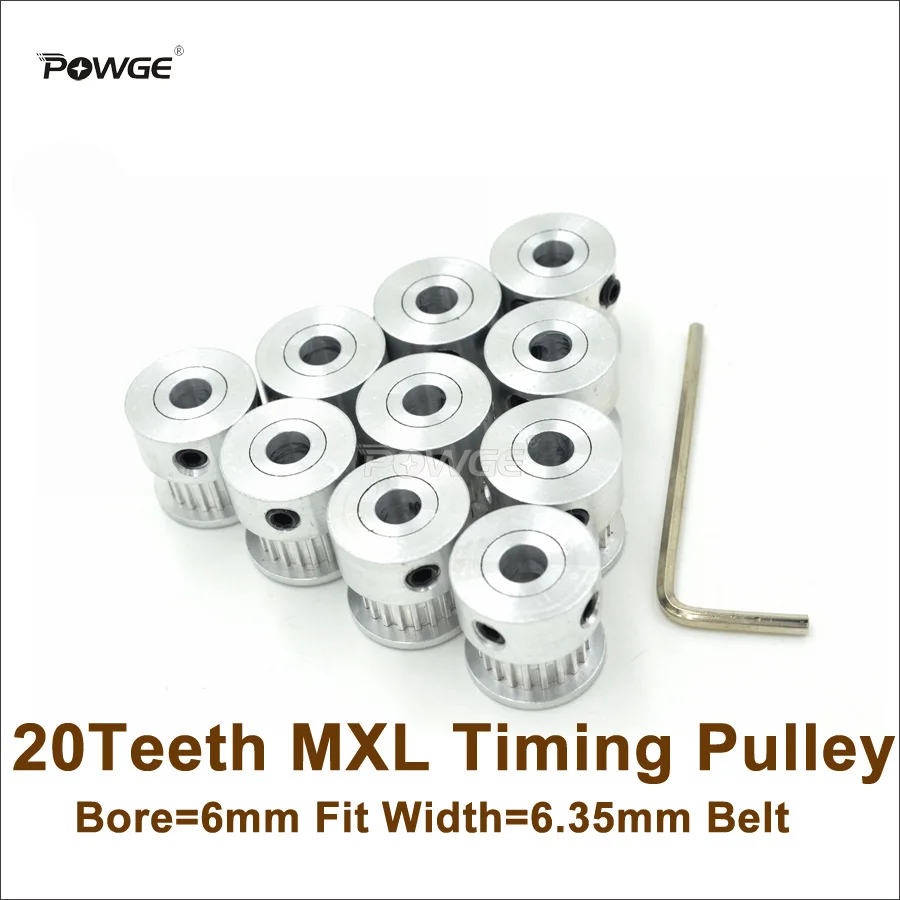 

POWGE 10pcs 20 Teeth MXL Timing Pulley Bore 6mm Fit Width 6.35mm MXL Belt 20T 20Teeth MXL Pulley 3D Printer DIY Ultimaker