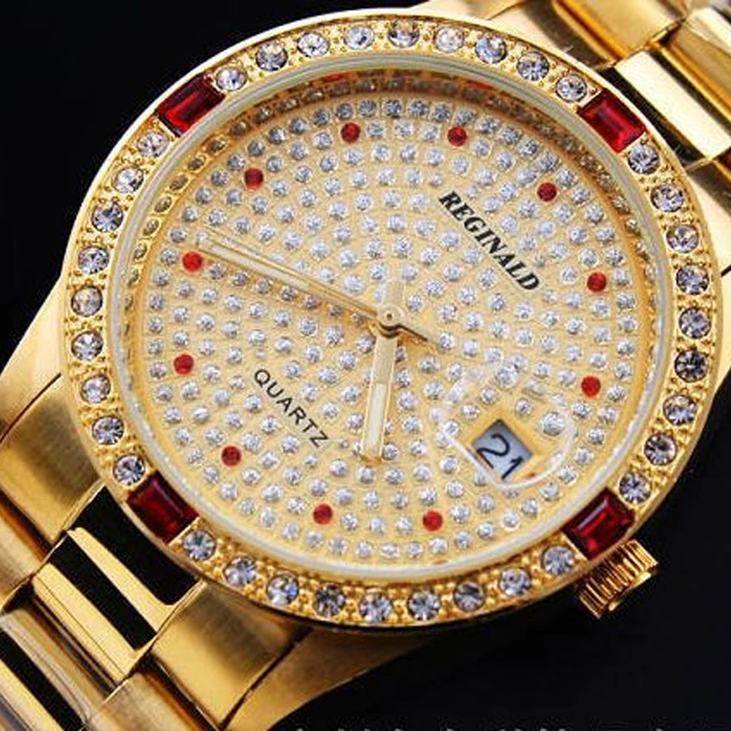 50 Meters Waterproof Good Quality Brand REGINALD Luxury Golden Man Quartz Wristwatches Date Crystal Gift Dress Quartz Watches