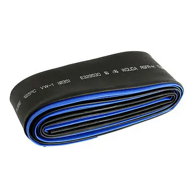 2pcs 35mm Dia 2/1 Black Blue Insulation Heat Shrinkable Tubing Wire Sleeve 2M