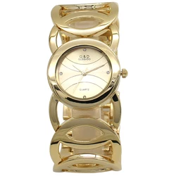 G&D Ladies Bracelet Bangle Watch Quartz Fashion Luxury Golden Dress Watch Analog Woman Wristwatch Crystal Dial relogios feminino