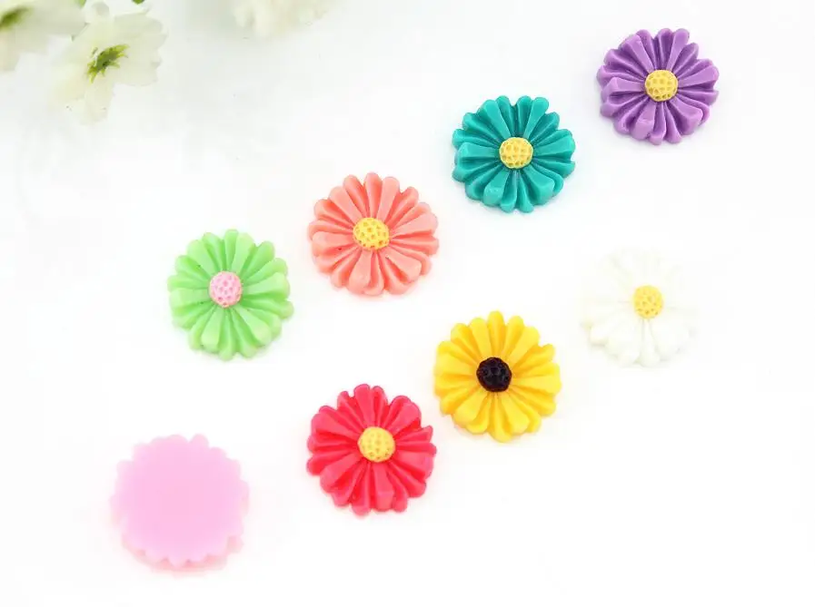 220pcs mixed color 16mm daisy sun flower cabochon resin kawaii for scrapbooking phone case hair accessories sz0274