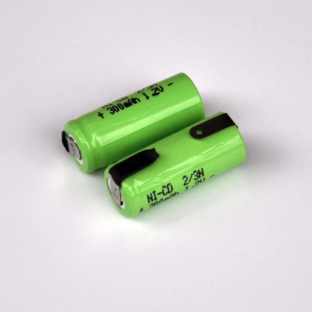 2-5PCS 2/3N 1.2V rechargeable battery 300mah 2/3 N ni-cd nicd cell with soldering tabs for electric shaver razor toothbrush