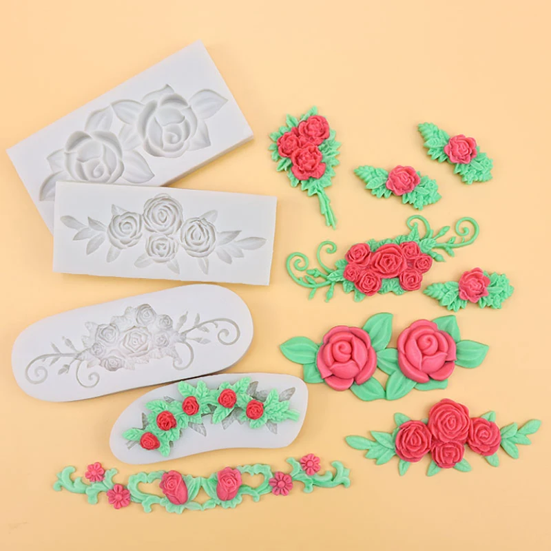 Rose Cluster Strip Pattern Silicone Mold Fondant Mould Cake Decorating Tools Chocolate Molds, Sugarcraft, Kitchen Gadgets