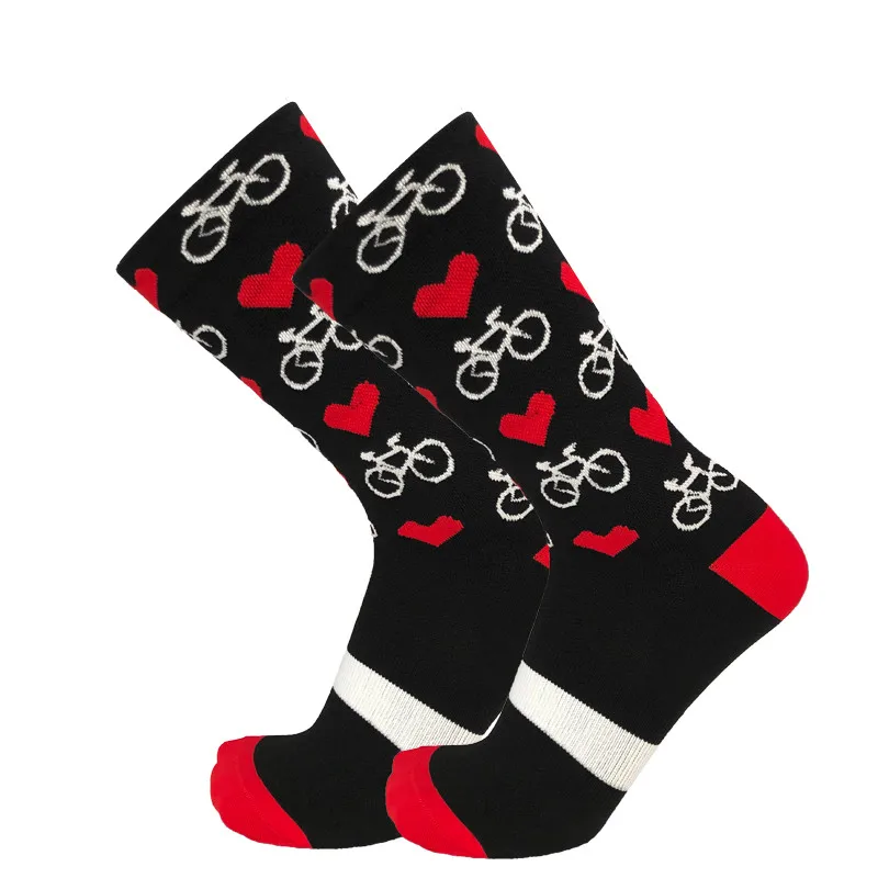 New Professional Sport Pro Cycling Socks Men Women Compression Road Bicycle Socks Mountain Bike Socks Racing Socks Heart Pattern