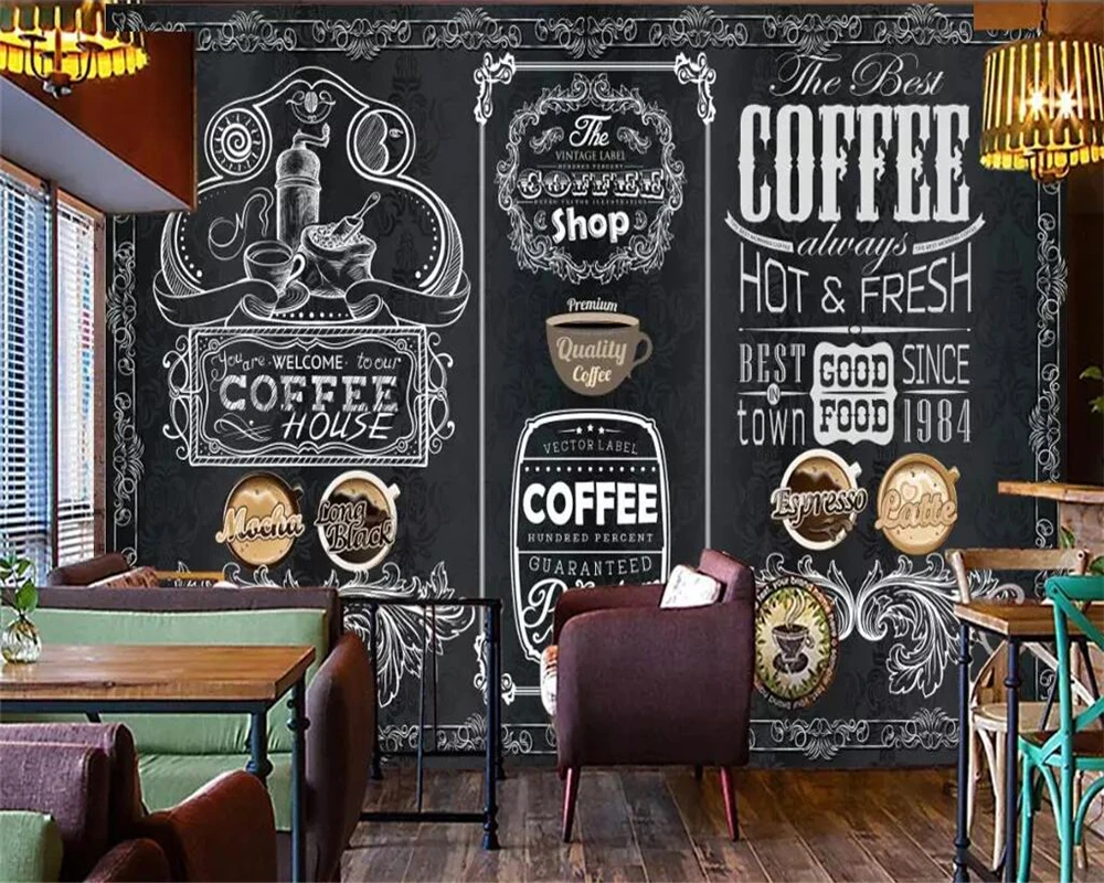 Beibehang Custom wallpaper photos retro hand-painted blackboard coffee shop background wall home decoration mural 3d wallpaper