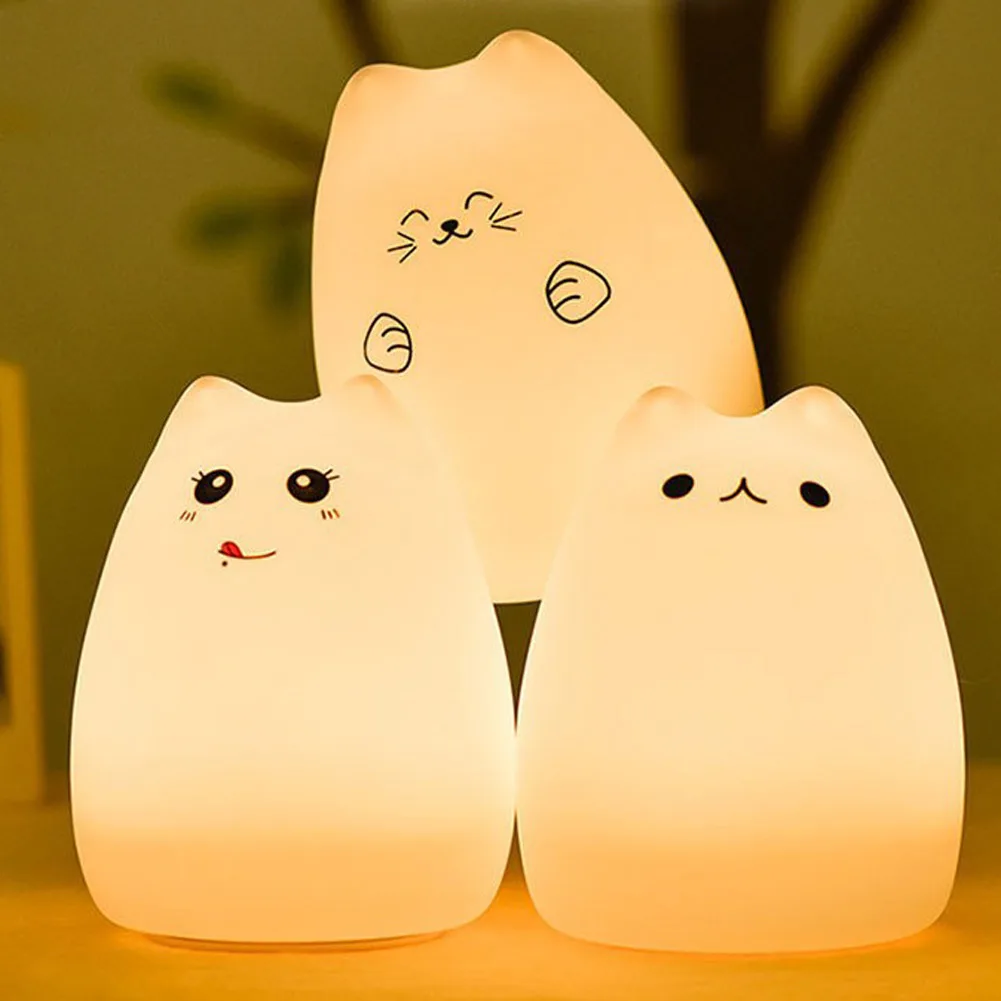 2019 New Multi-Color LED Children Animal Night Light Cute Cat Little Devil Silicone USB Rechargeable Lamp Y7