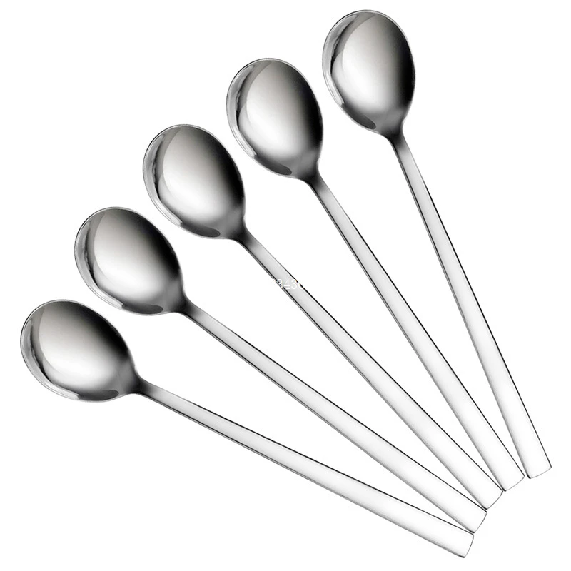 

100 pcs Tableware Icecream Spoon Stainless Steel Delicate Long-handled Students Stirring Korean Lovely Spoons Long Handled