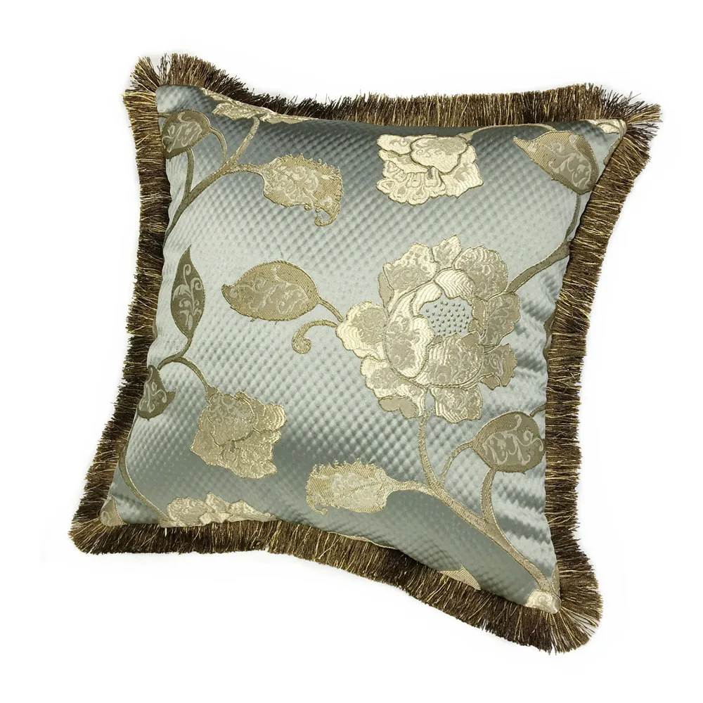 Luxurious American Classic Floral Gray Blue Sofa Chair Home Deco Cushion Cover Woven Decorative Square Pillow Case 45 x 45cm