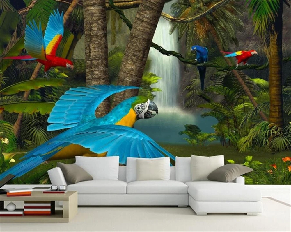 Custom wallpaper Southeast Asian style tropical rainforest banana leaf flower and bird murals living room bedroom 3d wallpaper