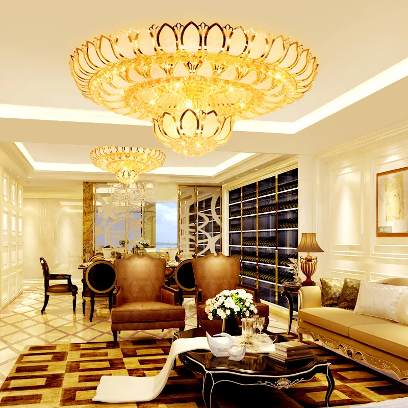 LED Modern Gold Crystal Ceiling Lights Fixture American Golden Lotus Flower Ceiling Lamp Hotel Home Indoor Lighting Fixture