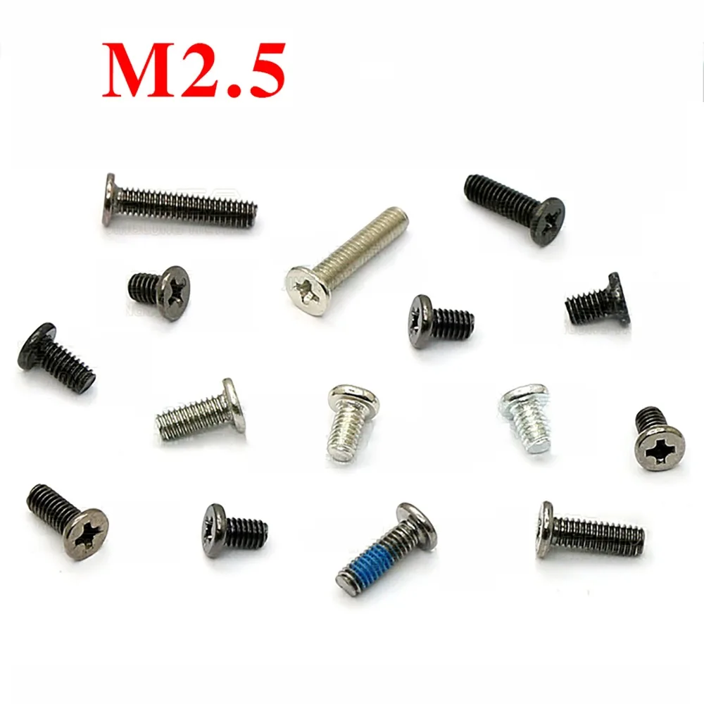 100pcs m2.5 cm cabeça plana fina philips parafuso máquina portátil notebook computador parafuso de aço carbono comprimento 3.5-12mm