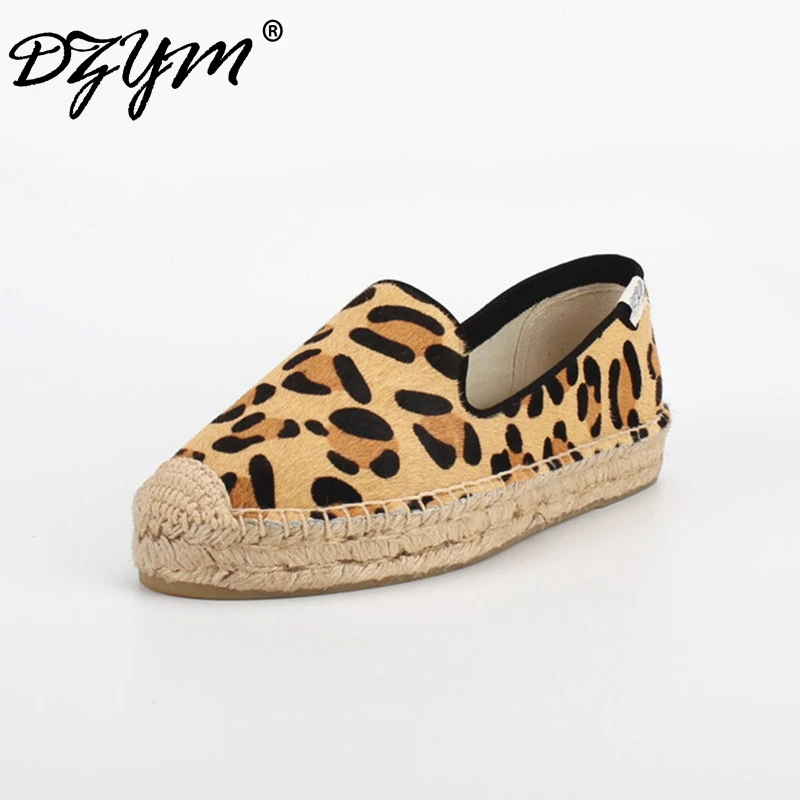 

DZYM Luxury Design Horsehair Women Loafers Thickened Platform Plats Polka Dot Quality Espadrille Sexy Leopard Zapatos Mujer