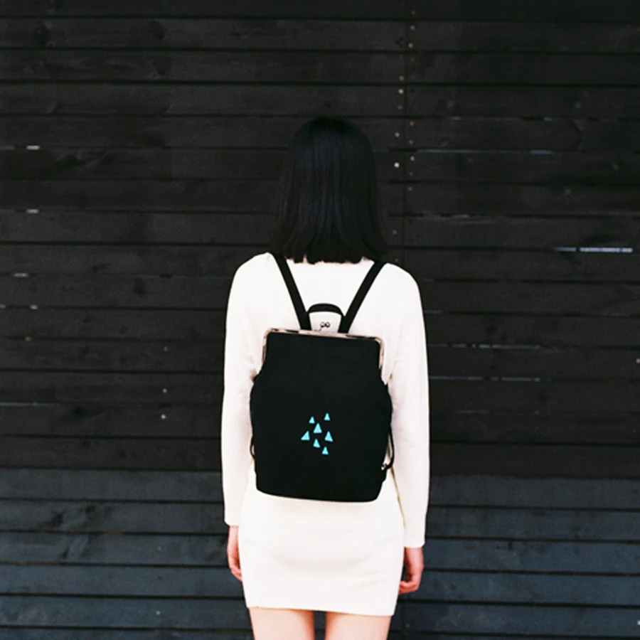 YIZISTORE Fresh Embroidery Canvas Backpacks With Metal Frame Clasp For Teenage Girls(FUN KIK)