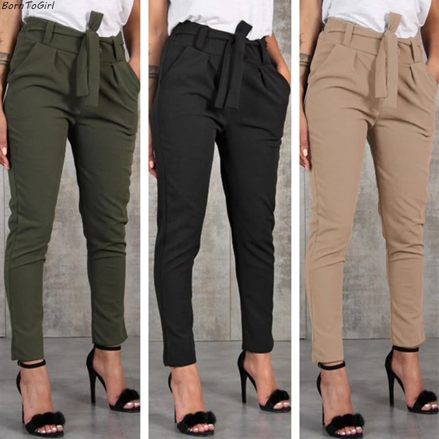 Borntogirl Casual Slim Chiffon Thin Pants For Women High Waist Black Khaki Green Pants Woman Trousers Pants Capris AliExpress