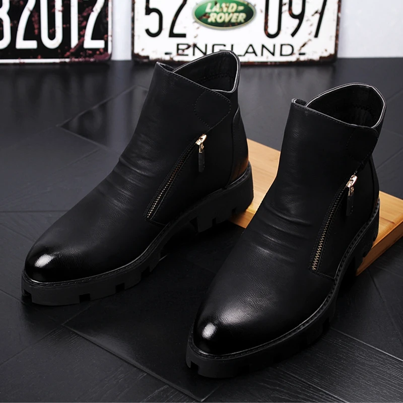 New Arrival Men Fashion Casual Ankle Boots Spring Autumn Pointed Toe Side Zipper Black Chelsea Boots Male Brogues Botas Hombre