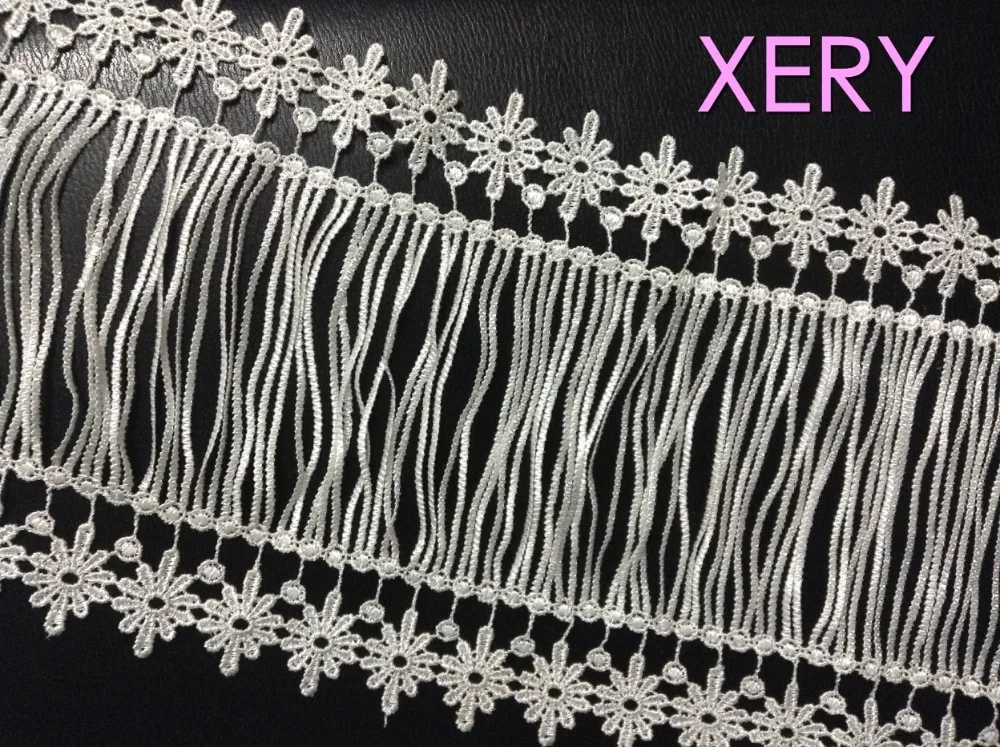 

High Quality 20cm White/Black TASSEL Water Soluble Embroidered Lace trim,HOLLOW cloths&dress lace trim,XERY1033D