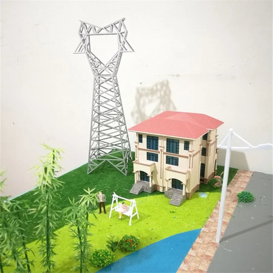 Diy Electric Train Scene Sand Table High Voltage Transmission Tower Model Finished Product Cat Head